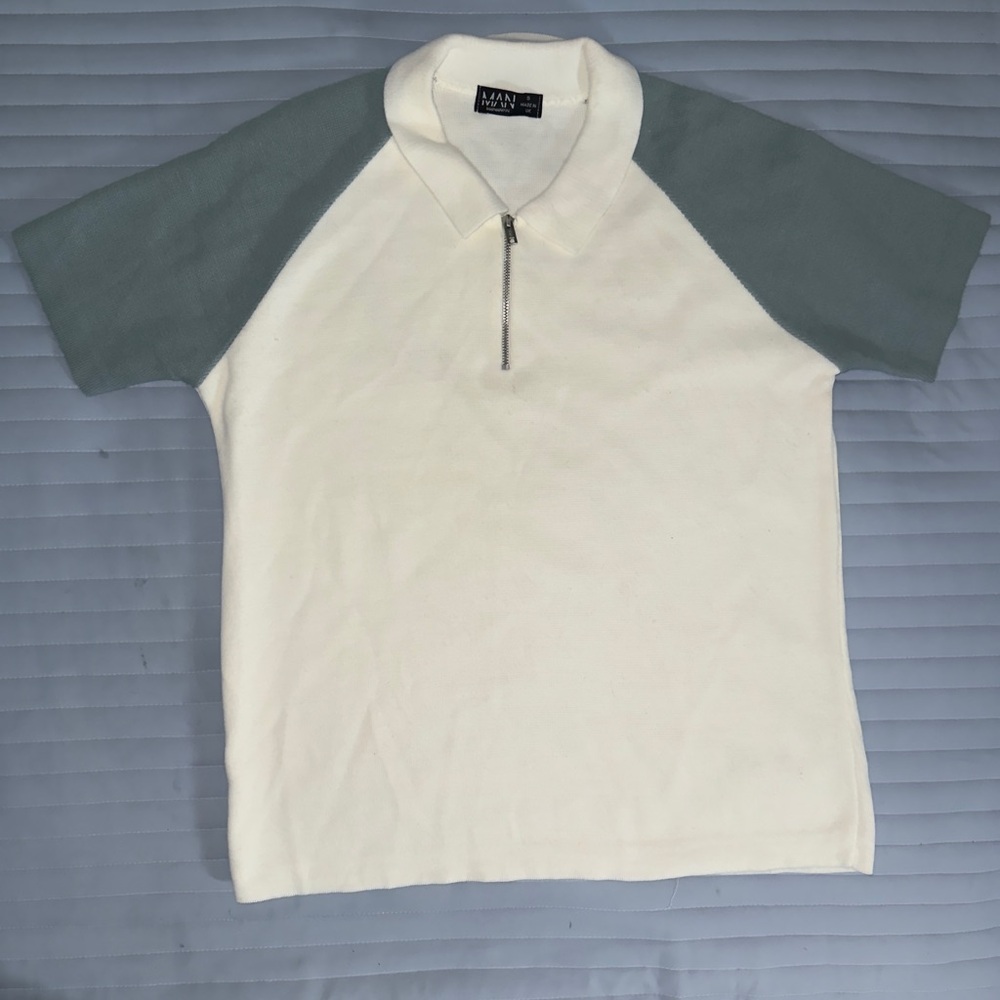 Cream and Gray Short Sleeve Polo Shirt